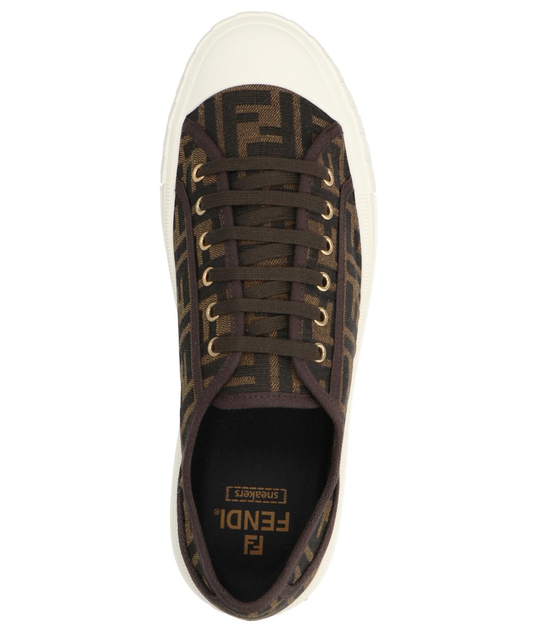 FENDI Коричневые текстильные низкие кроссовки / кеды, фото 3