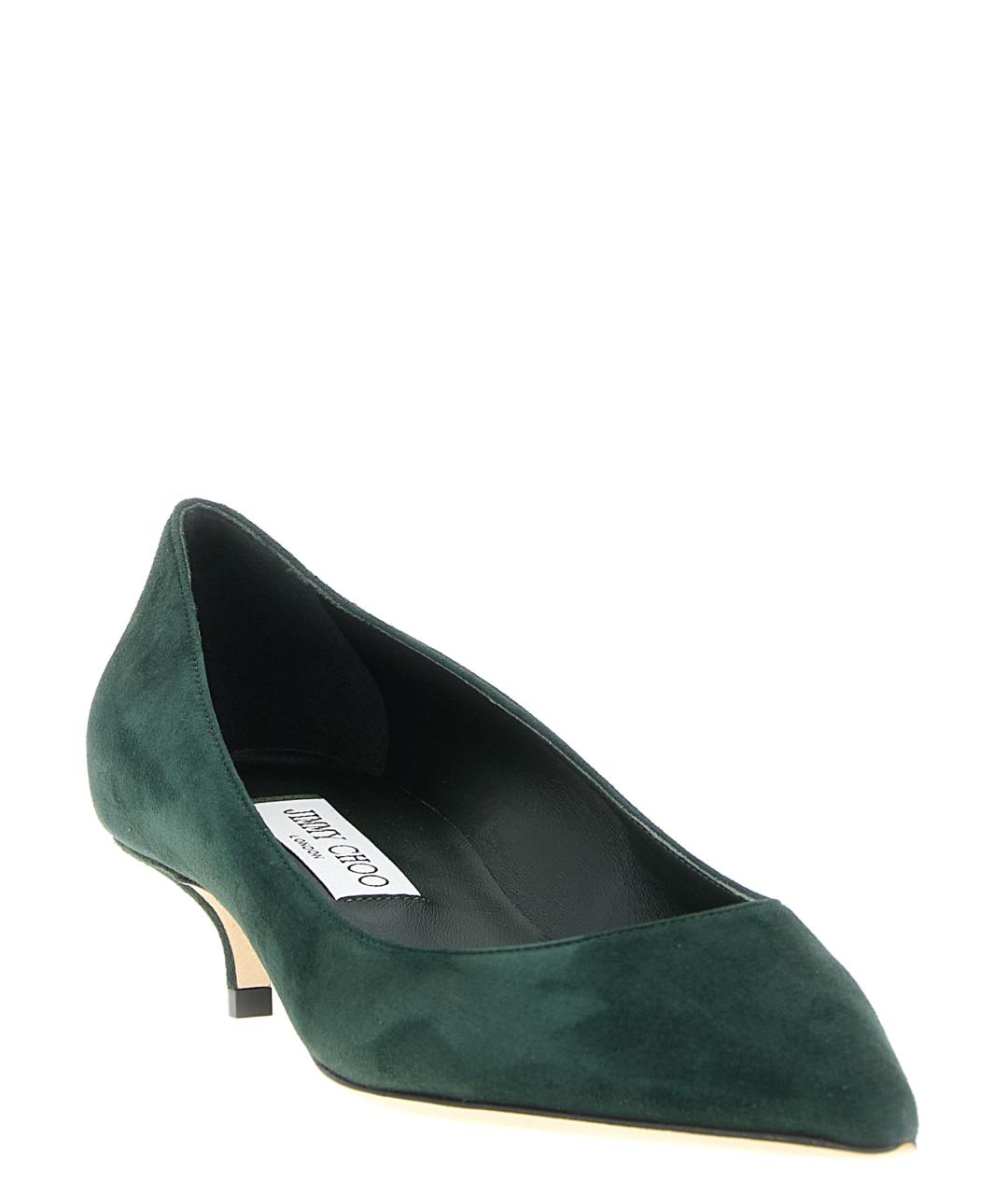 JIMMY CHOO Зеленые замшевые лодочки на низком каблуке, фото 2