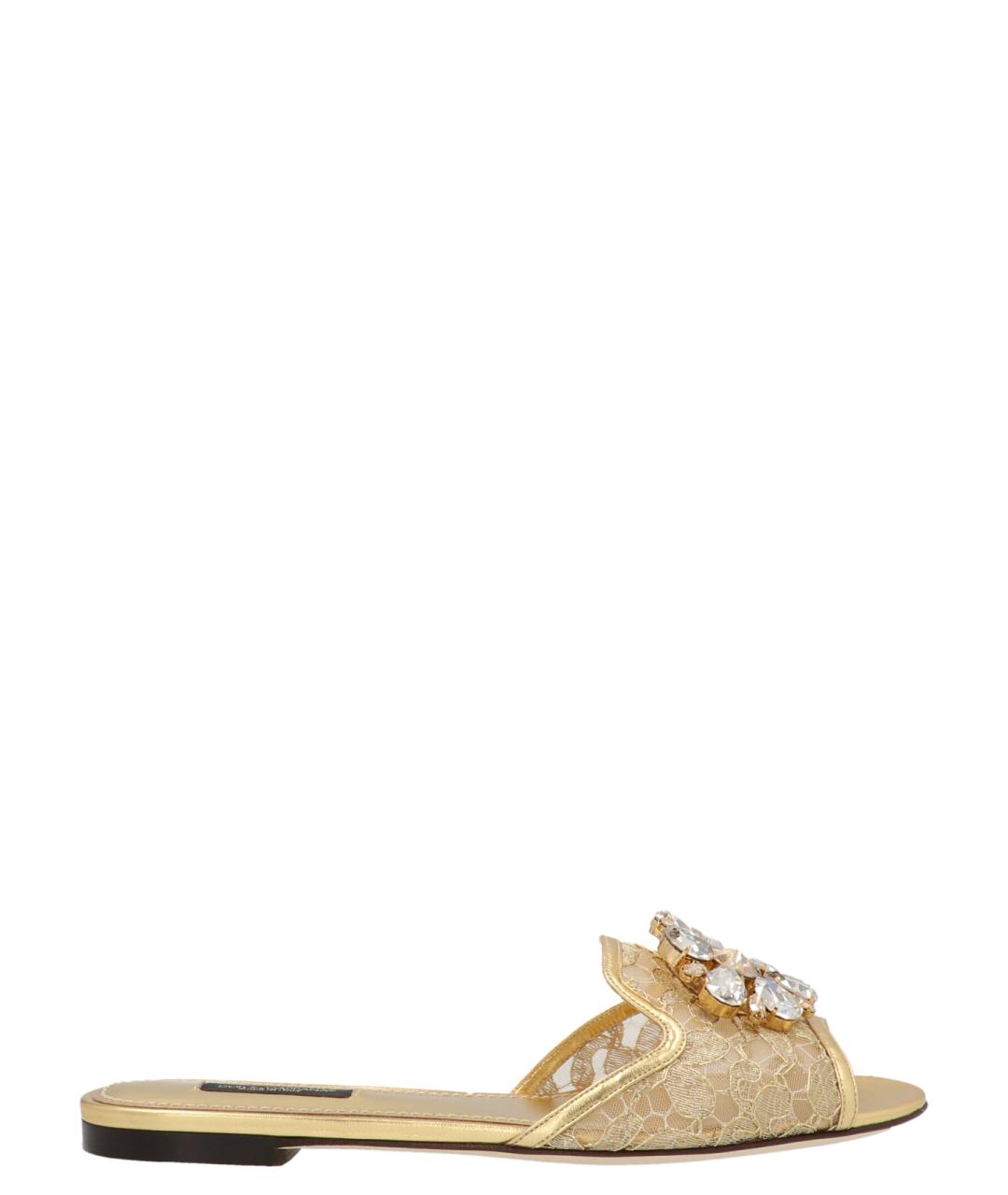 DOLCE&GABBANA Золотые текстильные шлепанцы, фото 1