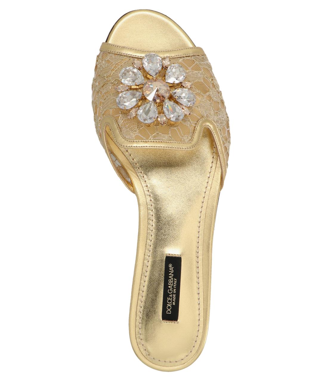 DOLCE&GABBANA Золотые текстильные шлепанцы, фото 4