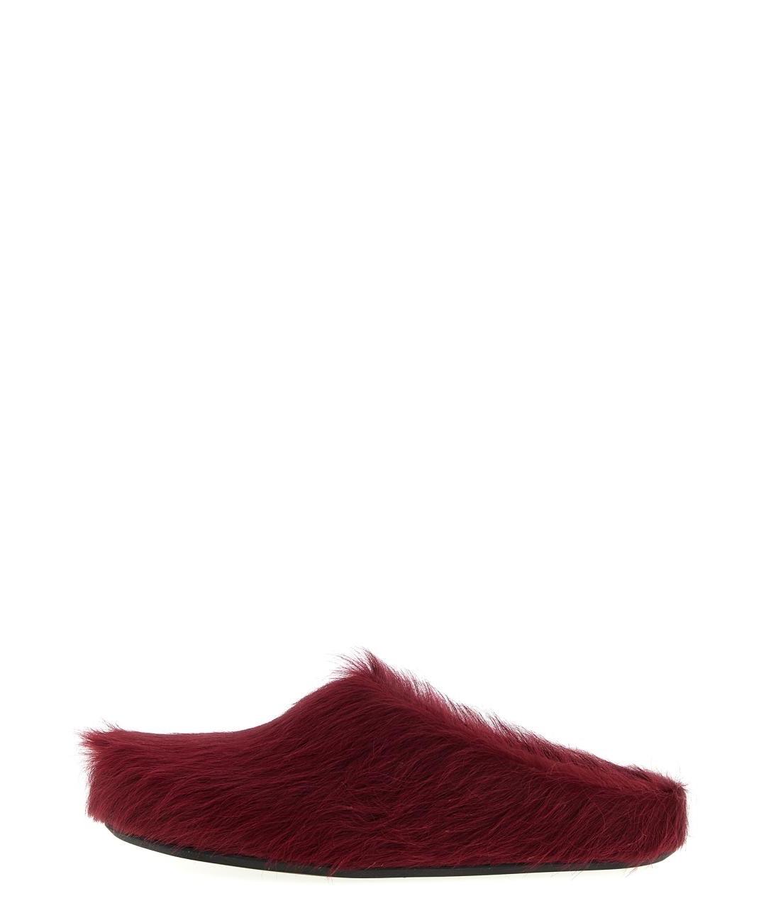 MARNI Бордовые кожаные шлепанцы, фото 1