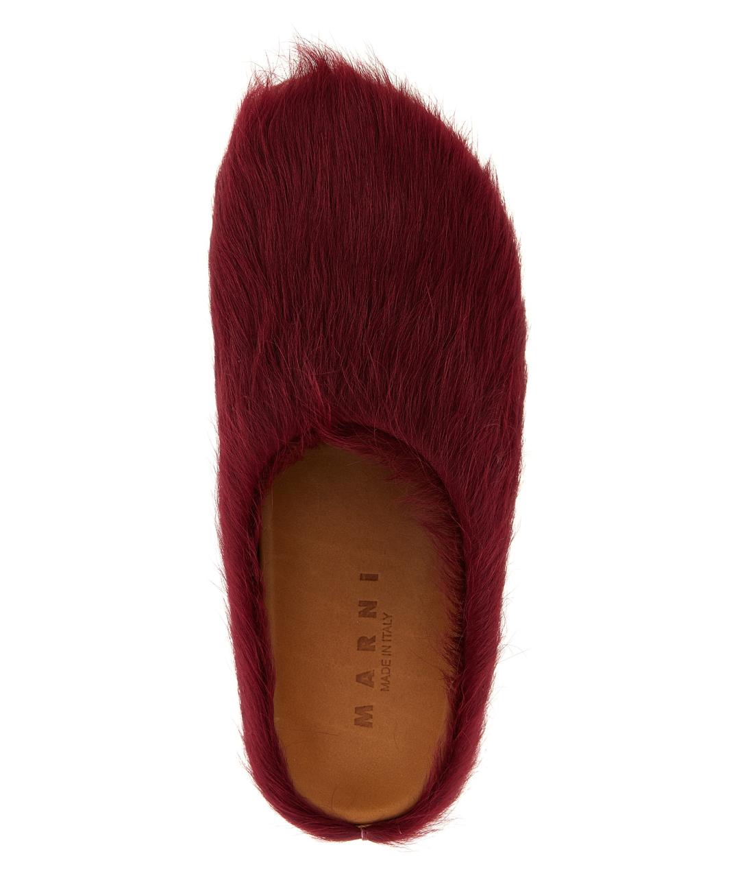 MARNI Бордовые кожаные шлепанцы, фото 4