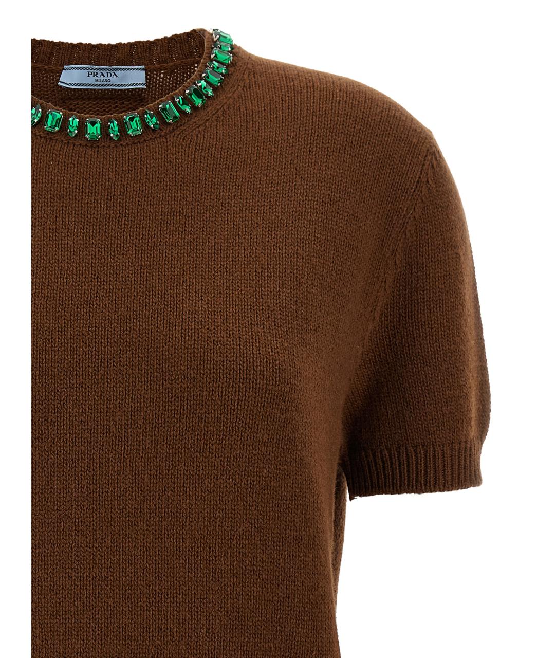 PRADA Коричневая шерстяная футболка, фото 3