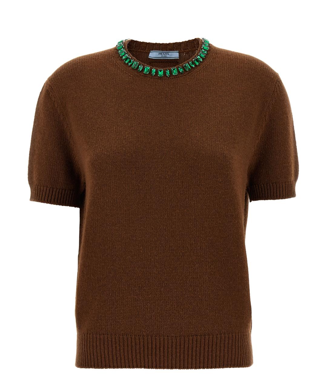 PRADA Коричневая шерстяная футболка, фото 1