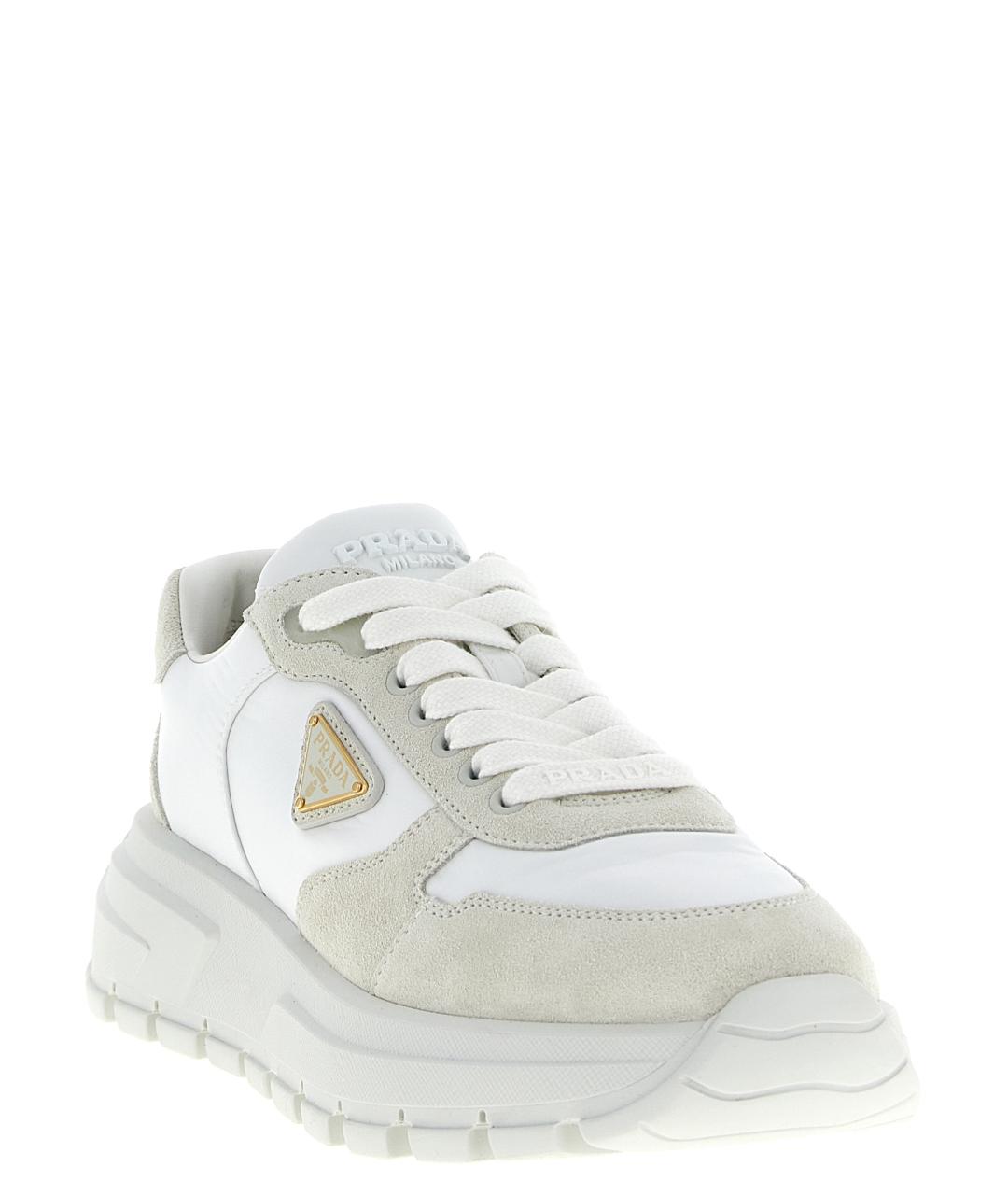 PRADA Белые текстильные кроссовки, фото 2