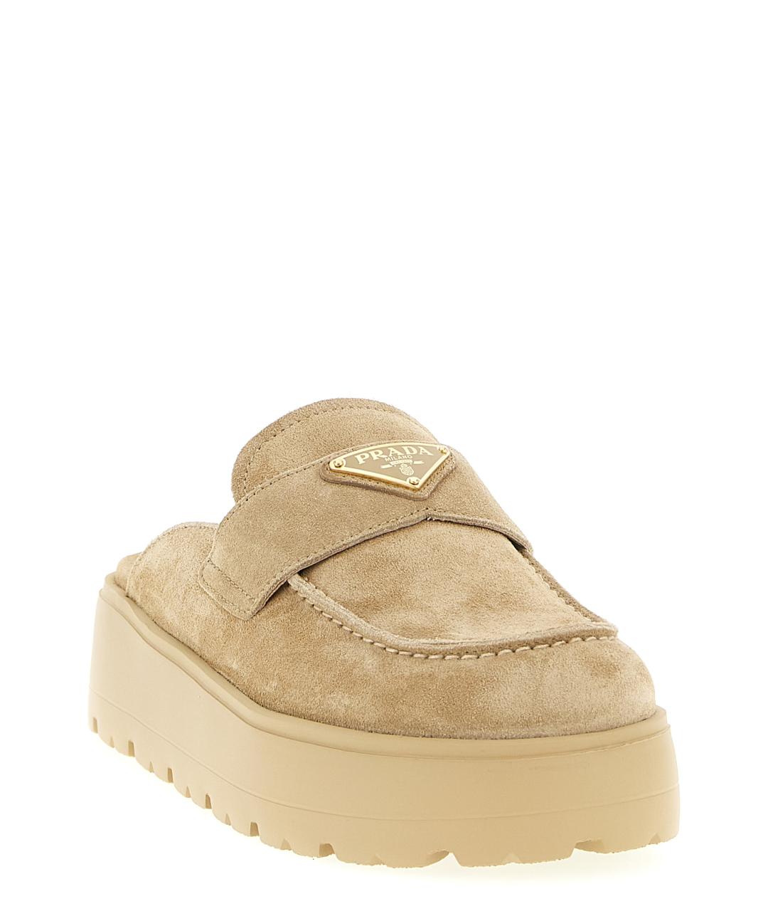 PRADA Бежевые замшевые сабо, фото 2