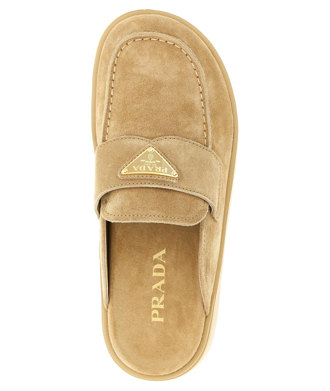 PRADA Бежевые замшевые сабо, фото 4