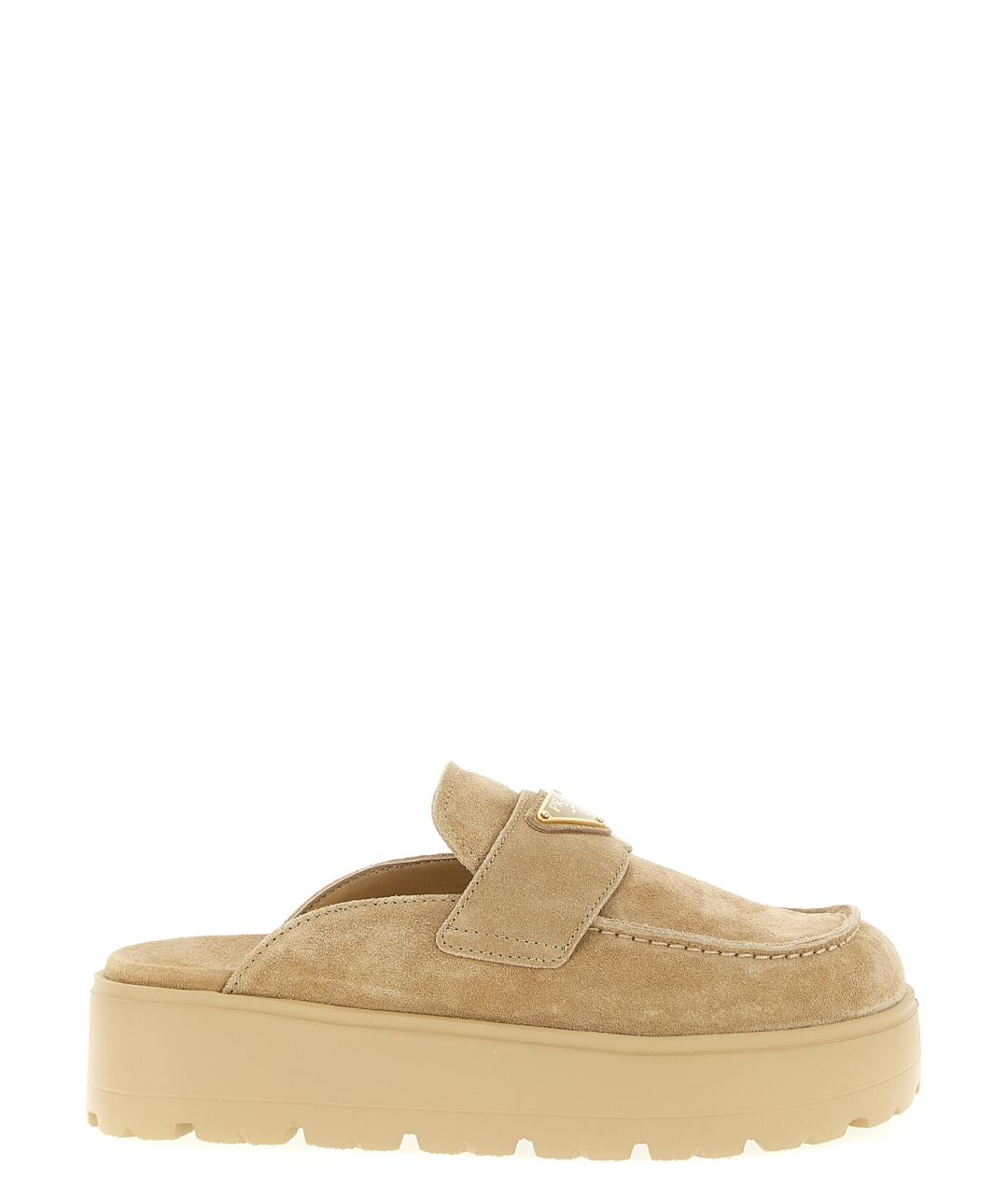 PRADA Бежевые замшевые сабо, фото 1