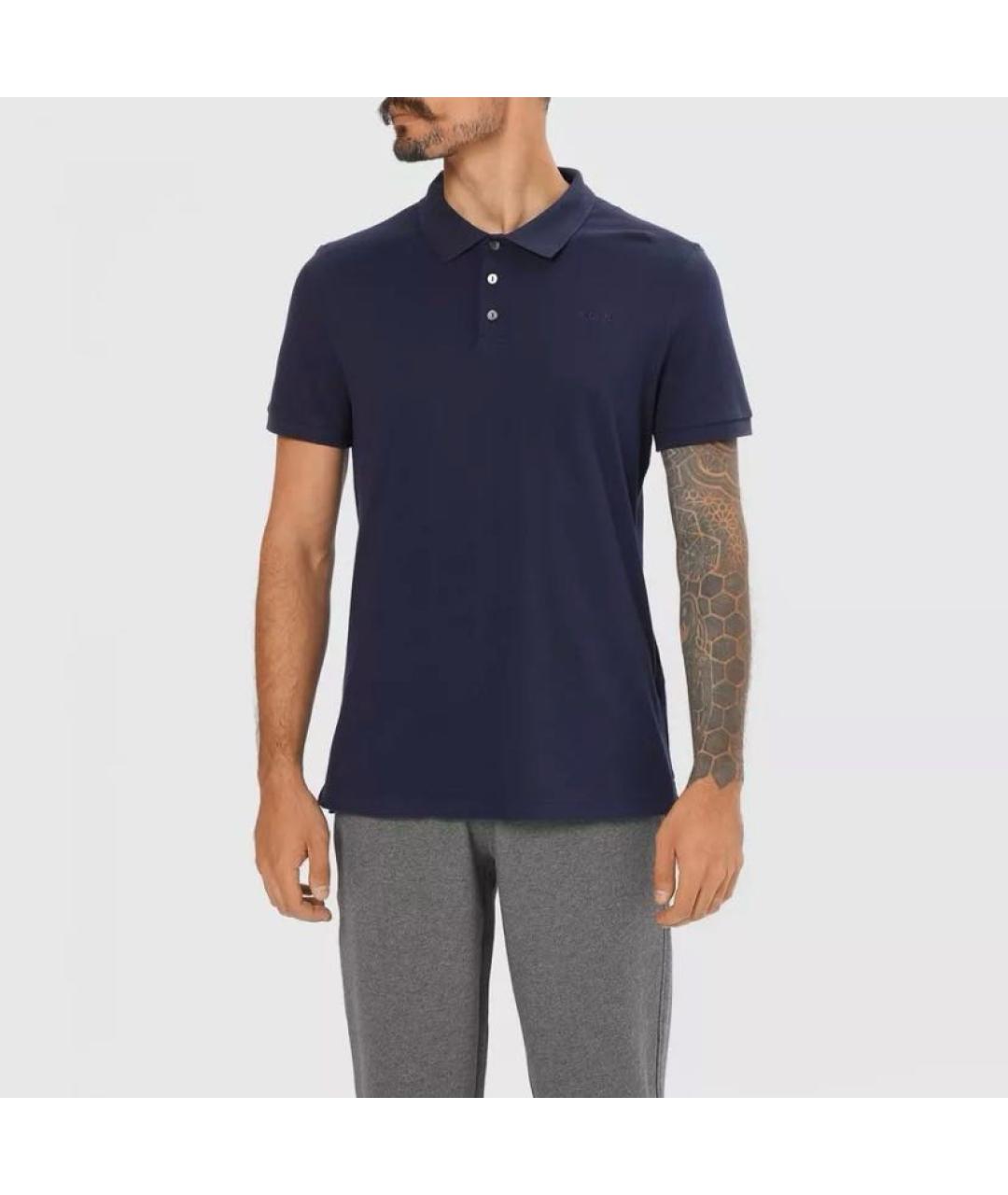 Principe di Bologna Темно-синее хлопко-полиэстеровое поло с коротким рукавом, фото 2