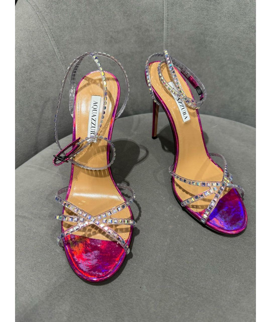 AQUAZZURA Розовые кожаные босоножки, фото 4