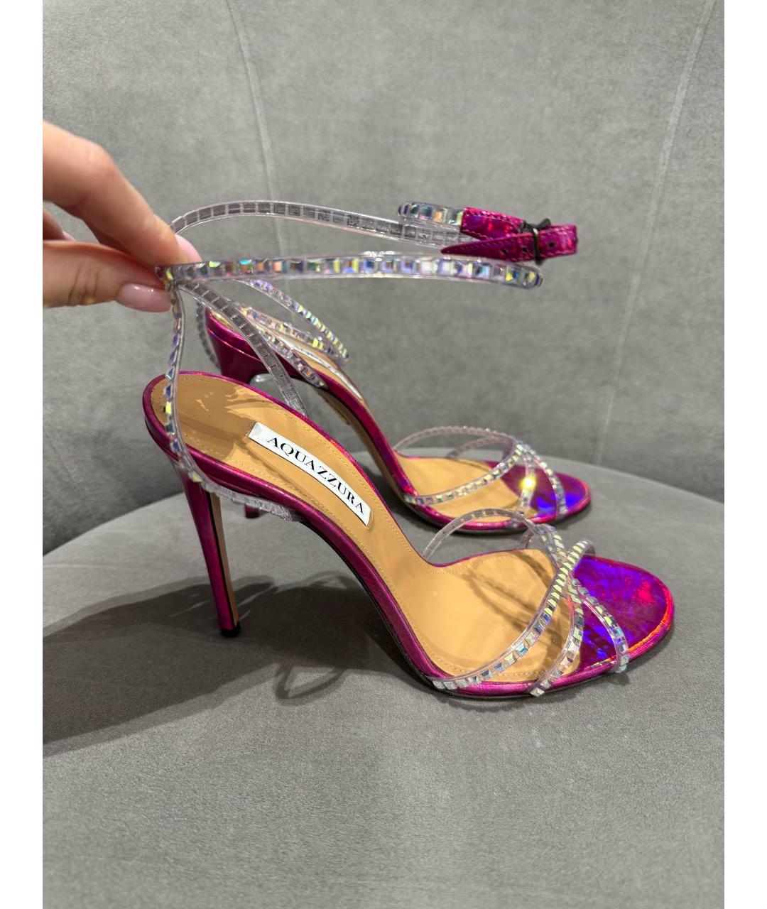 AQUAZZURA Розовые кожаные босоножки, фото 7