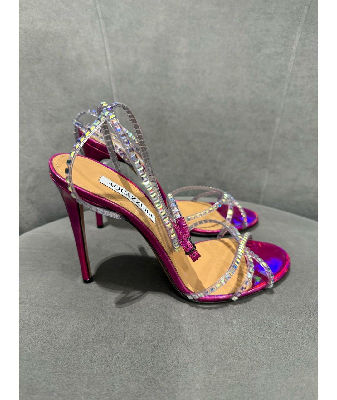 AQUAZZURA Розовые кожаные босоножки, фото 2