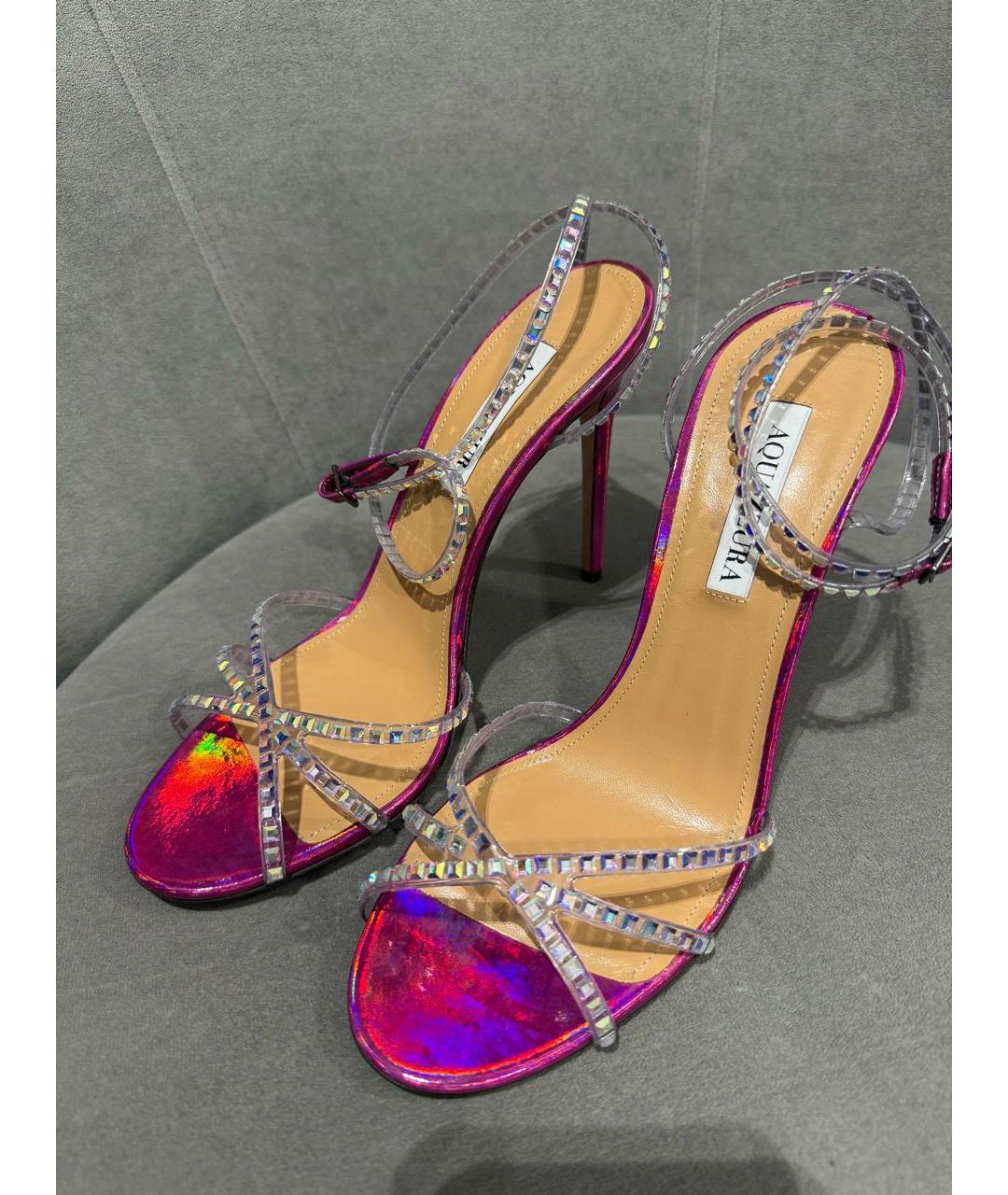 AQUAZZURA Розовые кожаные босоножки, фото 5