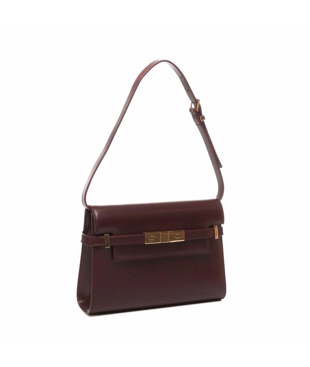 SAINT LAURENT Бордовая кожаная сумка через плечо, фото 5