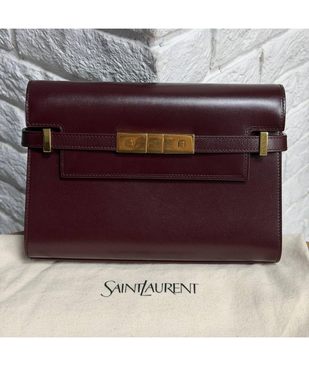 SAINT LAURENT Бордовая кожаная сумка через плечо, фото 4