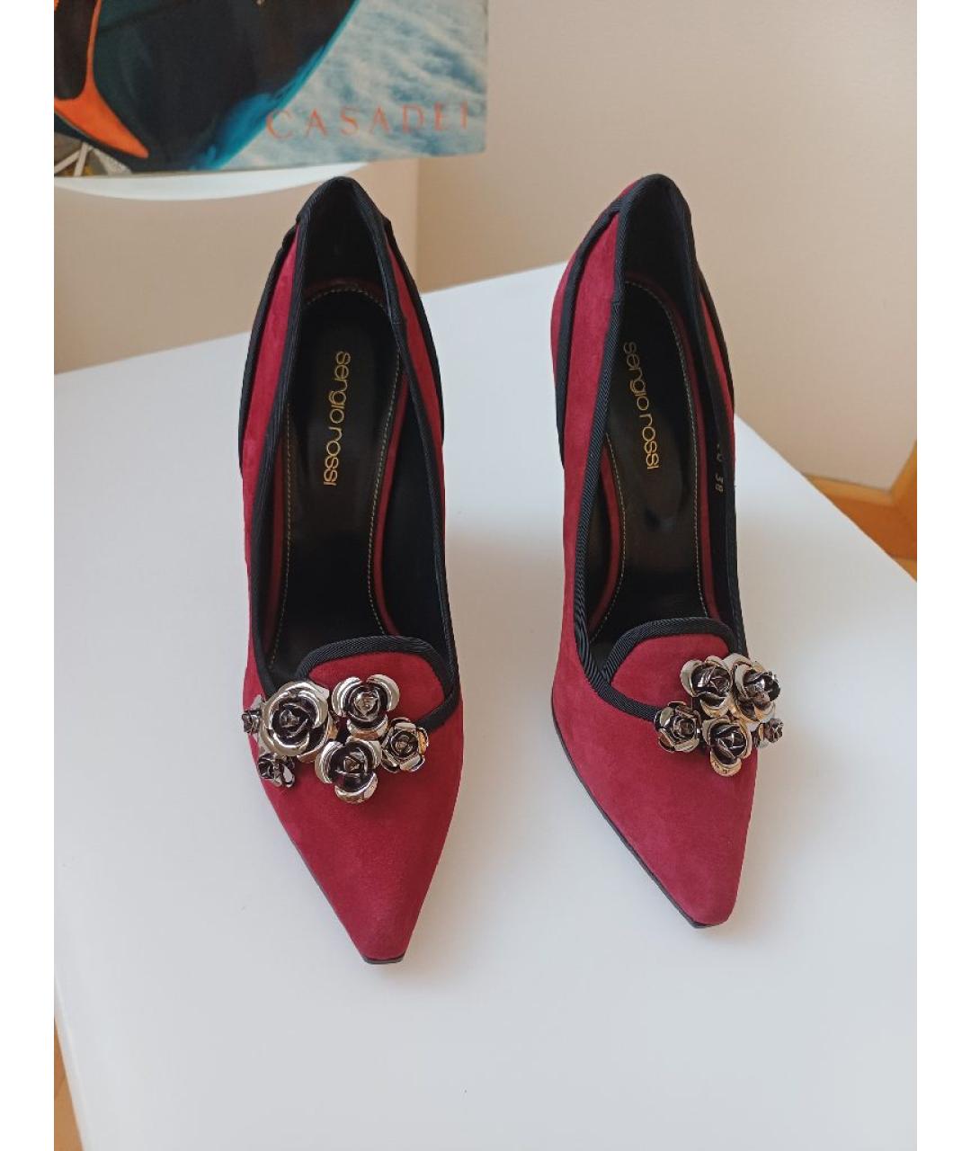 SERGIO ROSSI Бордовые замшевые туфли, фото 6