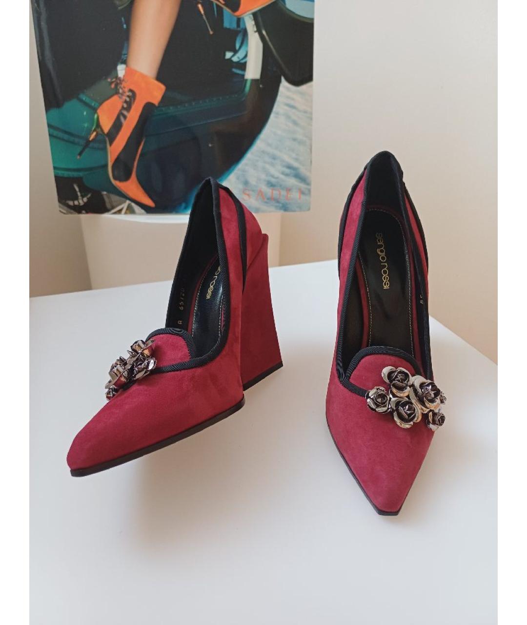 SERGIO ROSSI Бордовые замшевые туфли, фото 4