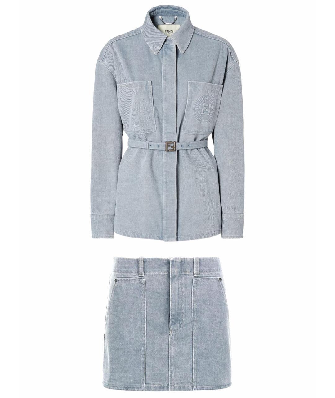 FENDI Голубой хлопковый костюм с юбками, фото 1