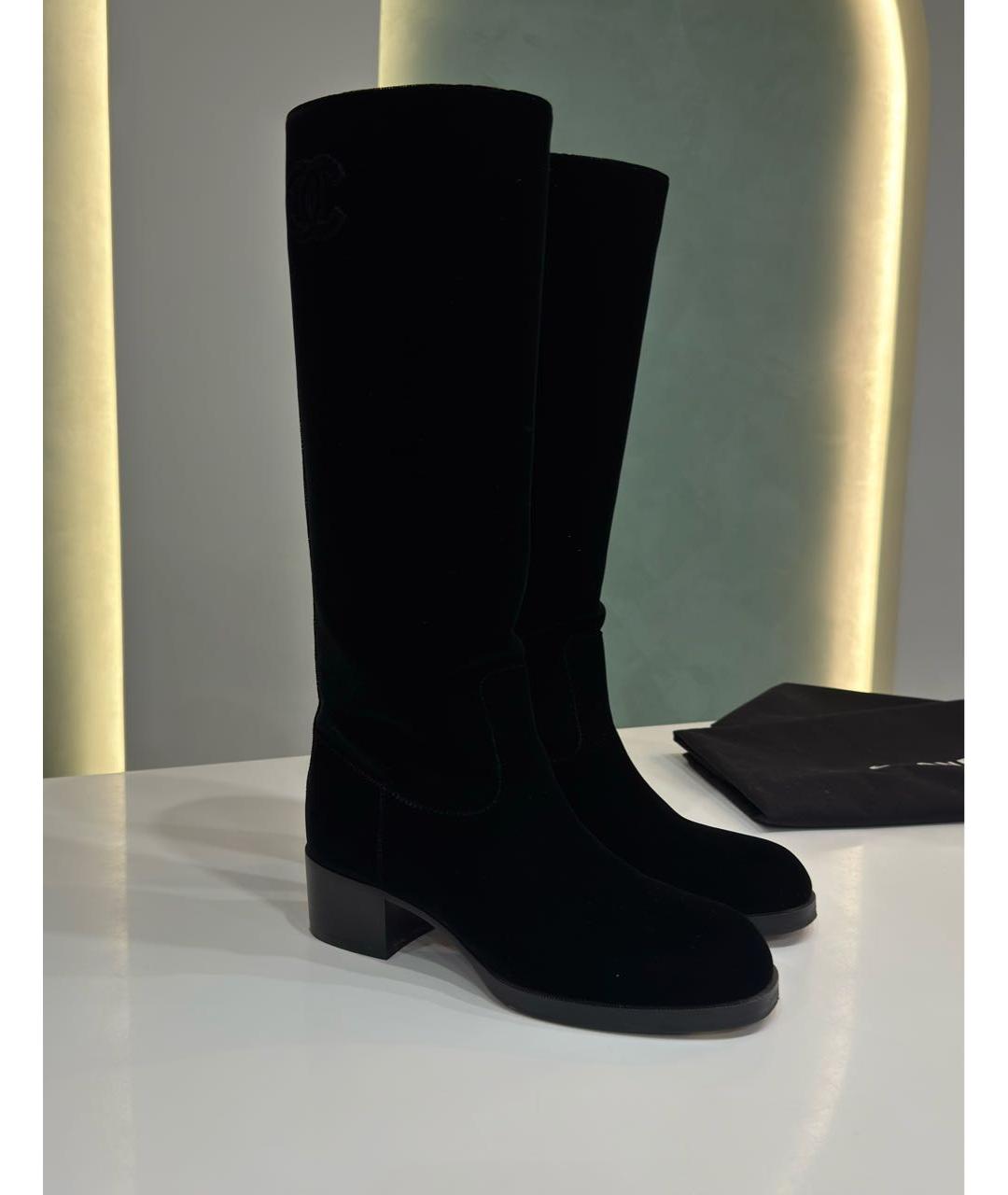 CHANEL Черные текстильные сапоги, фото 2