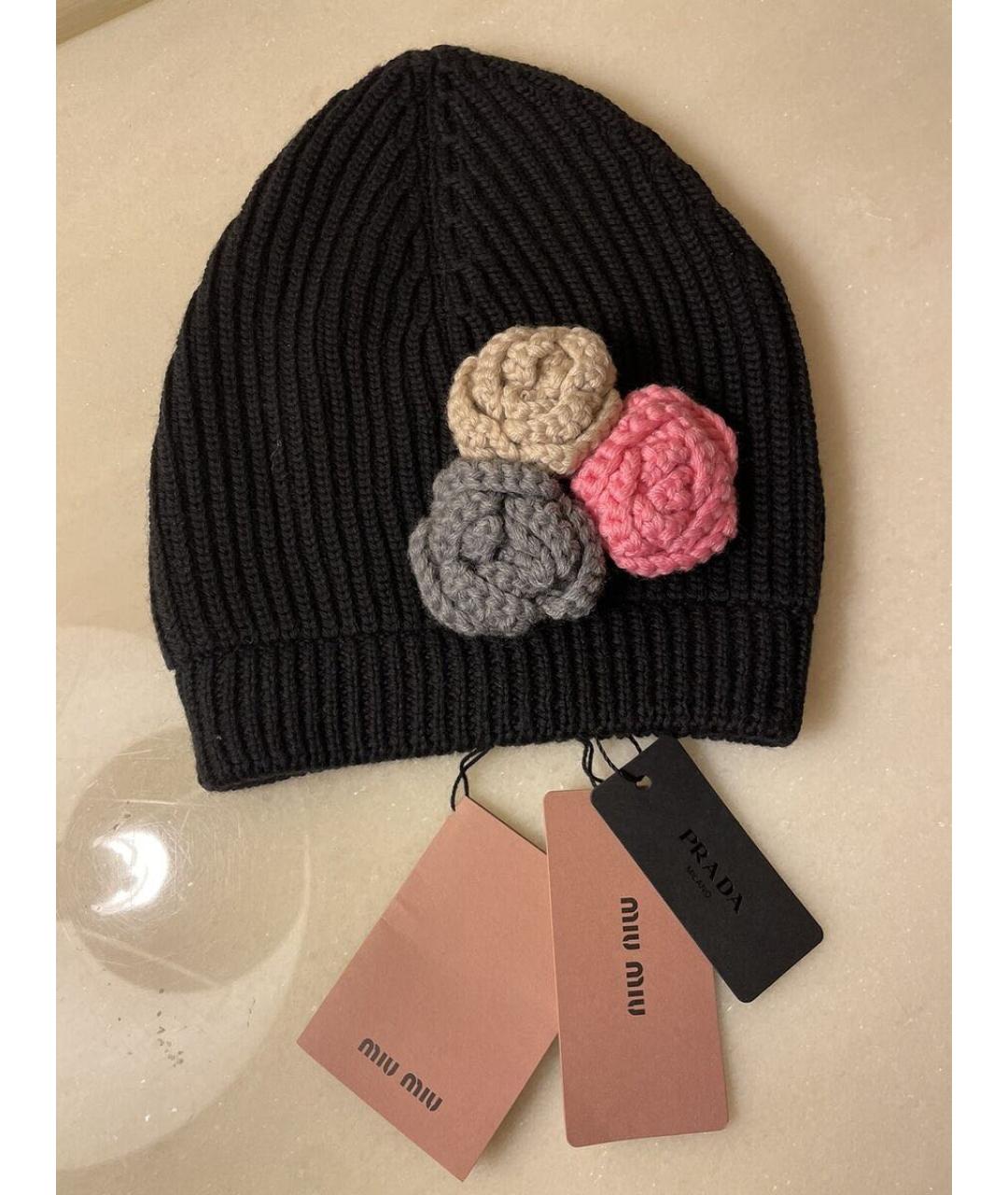 MIU MIU Черная шерстяная шапка, фото 2
