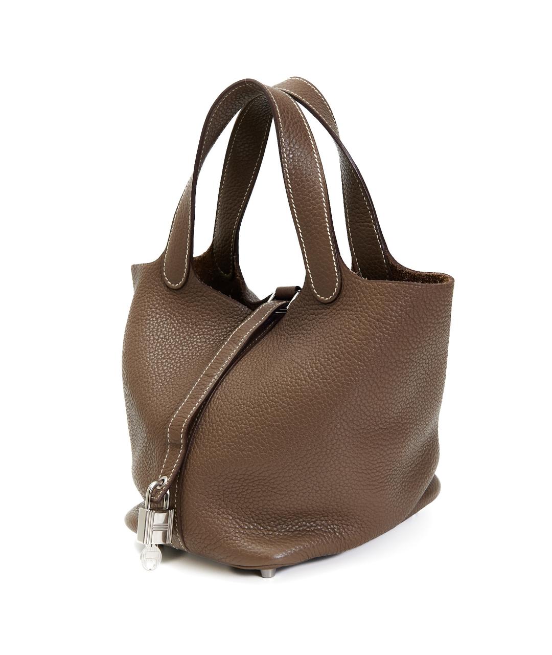 HERMES Коричневая кожаная сумка с короткими ручками, фото 2