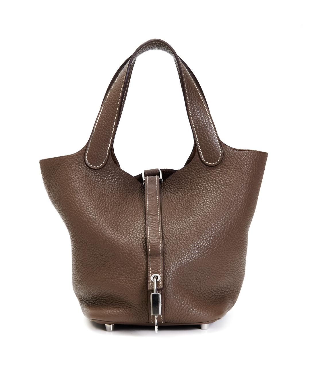 HERMES Коричневая кожаная сумка с короткими ручками, фото 1