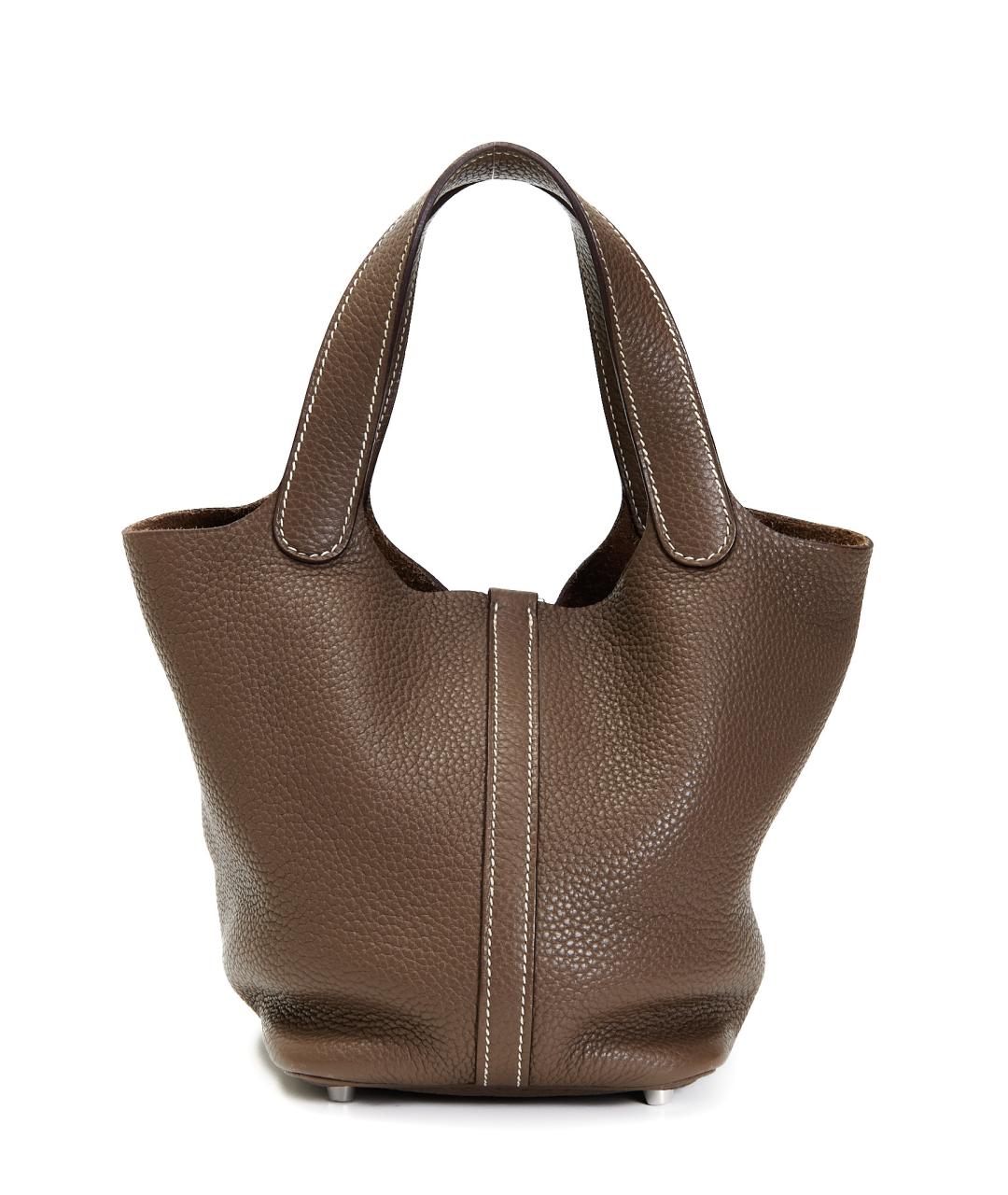 HERMES Коричневая кожаная сумка с короткими ручками, фото 3