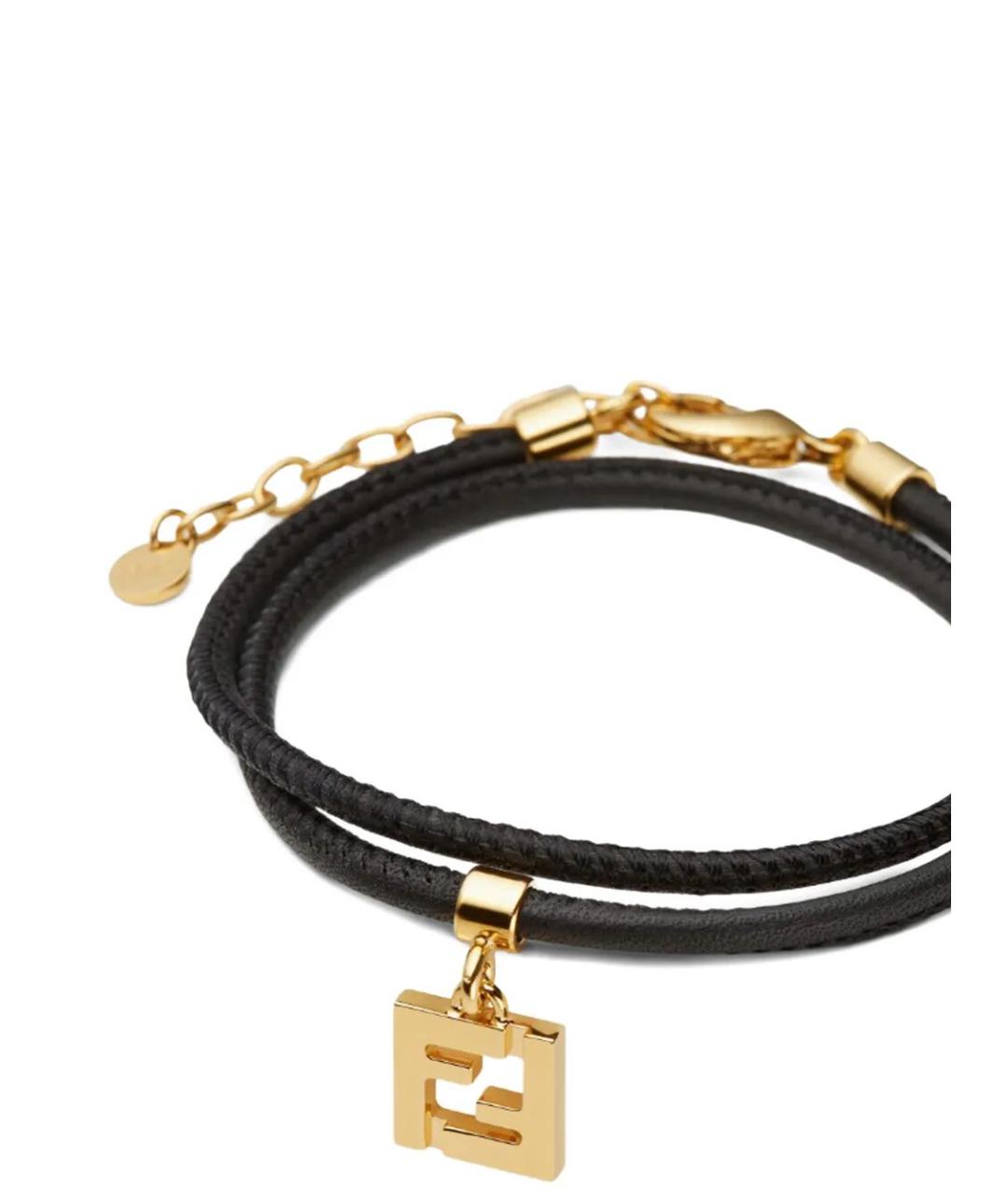 FENDI Черный кожаный браслет, фото 2