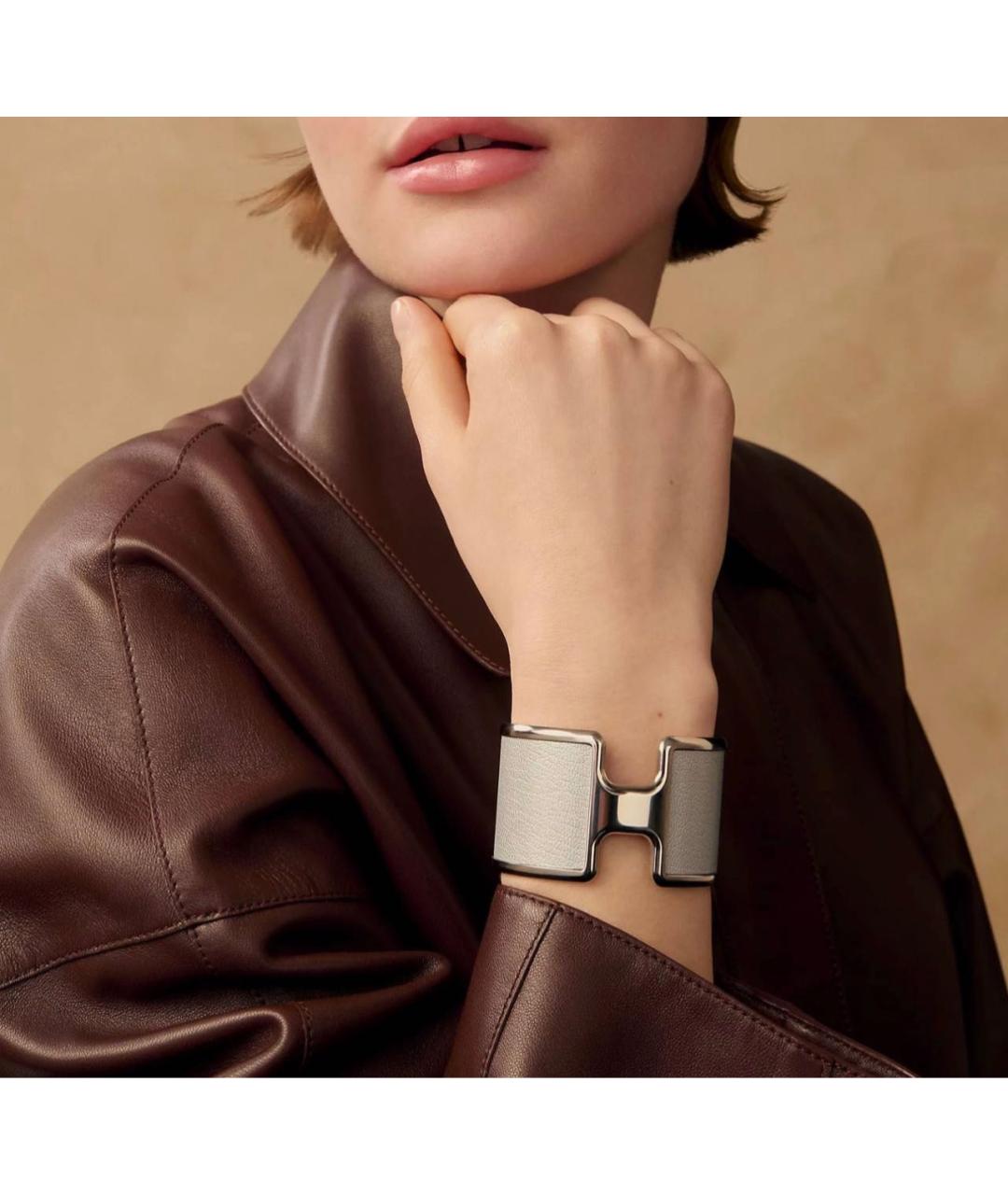 HERMES Серебрянный кожаный браслет, фото 2