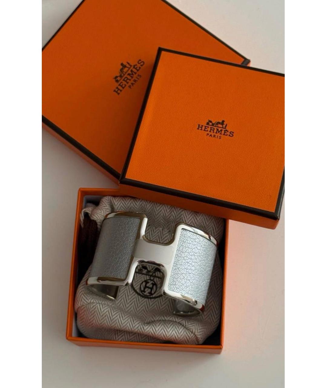 HERMES Серебрянный кожаный браслет, фото 3
