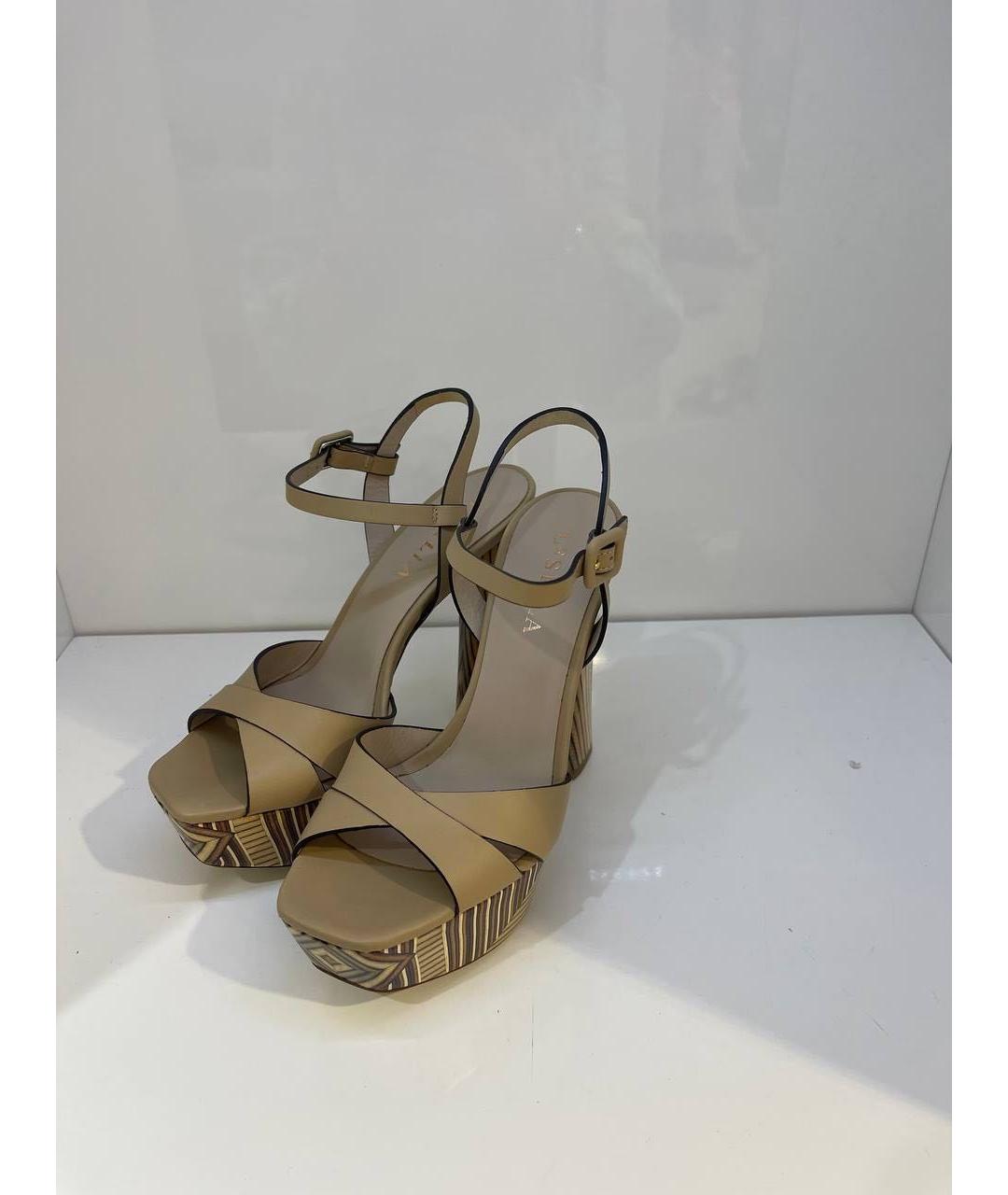 LE SILLA Бежевые кожаные босоножки, фото 3