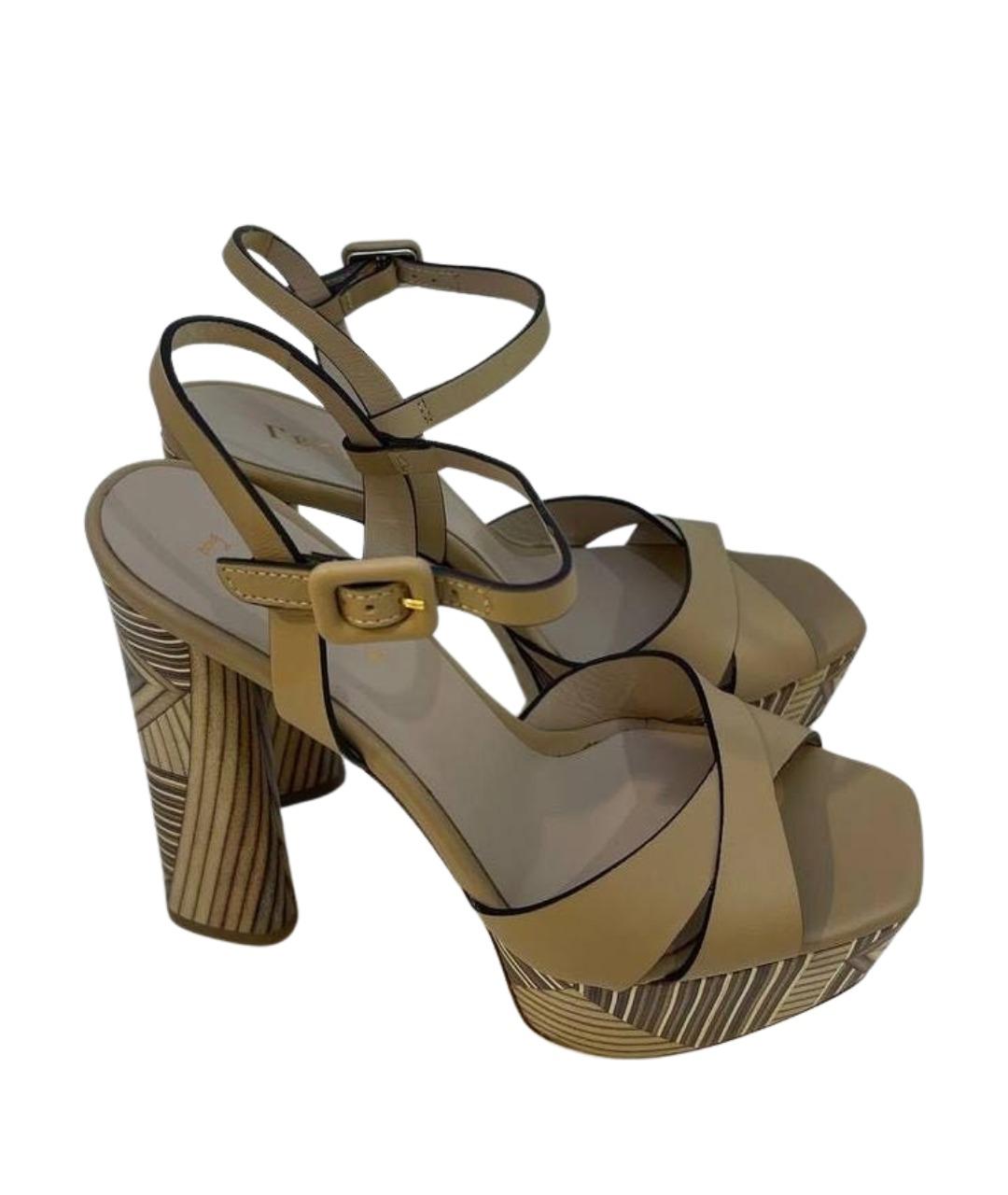 LE SILLA Бежевые кожаные босоножки, фото 1