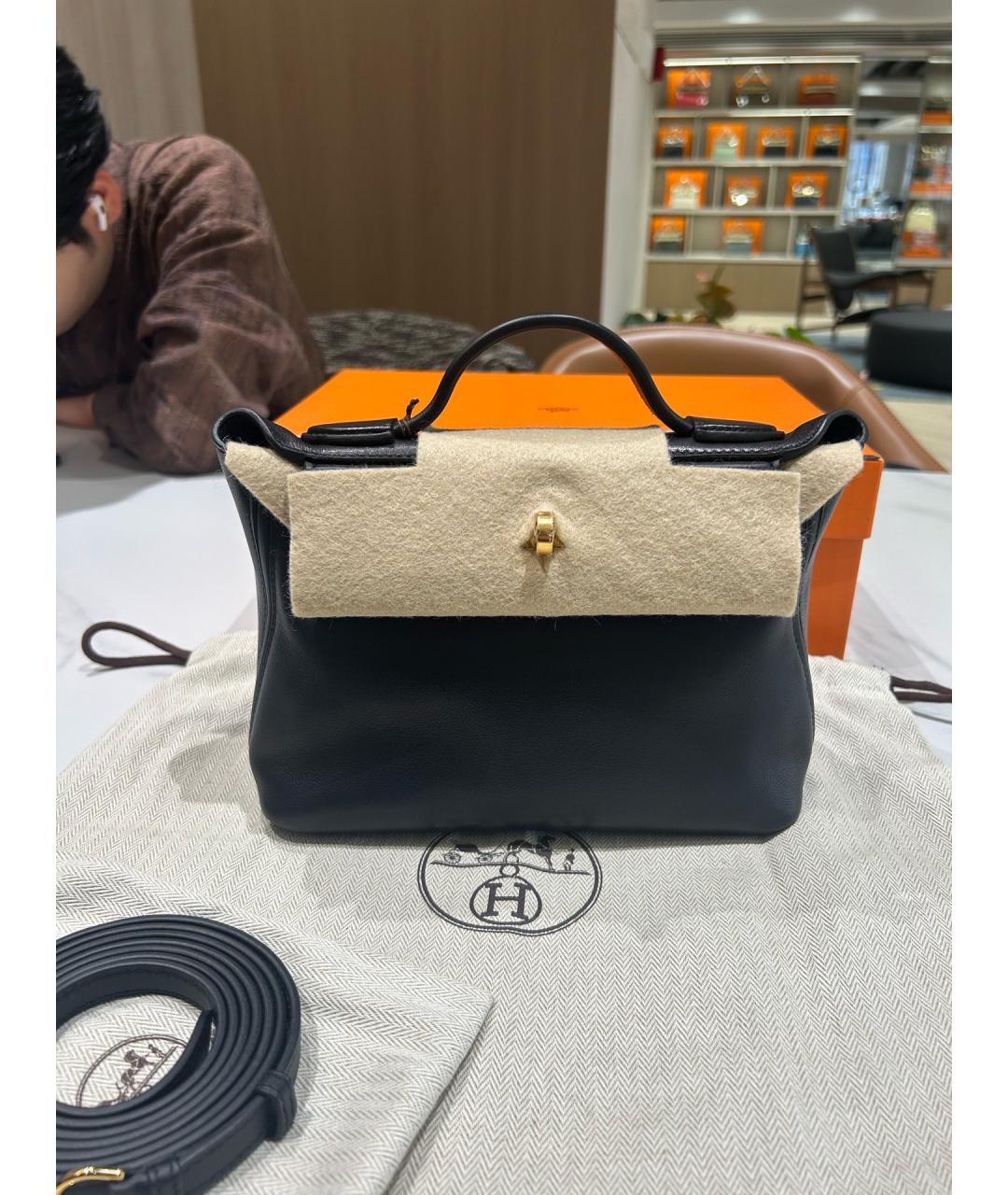 HERMES Черная кожаная сумка тоут, фото 10