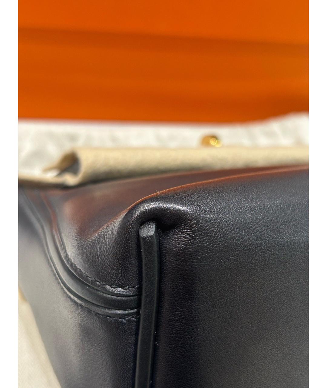 HERMES Черная кожаная сумка тоут, фото 6