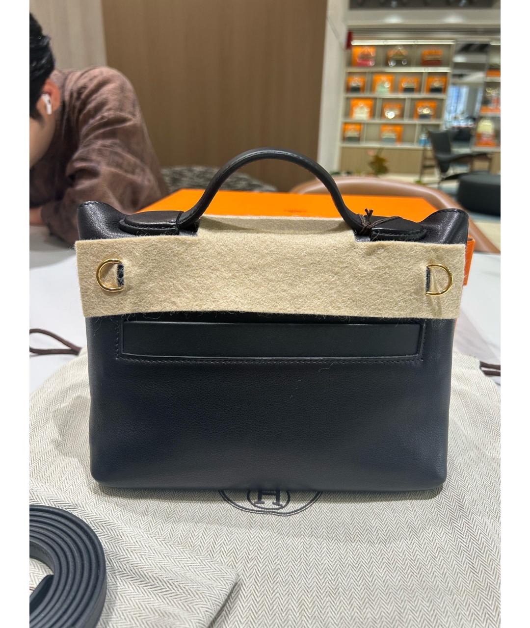 HERMES Черная кожаная сумка тоут, фото 4