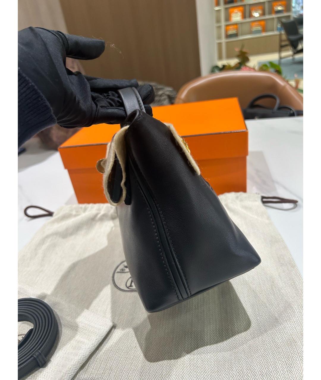 HERMES Черная кожаная сумка тоут, фото 5