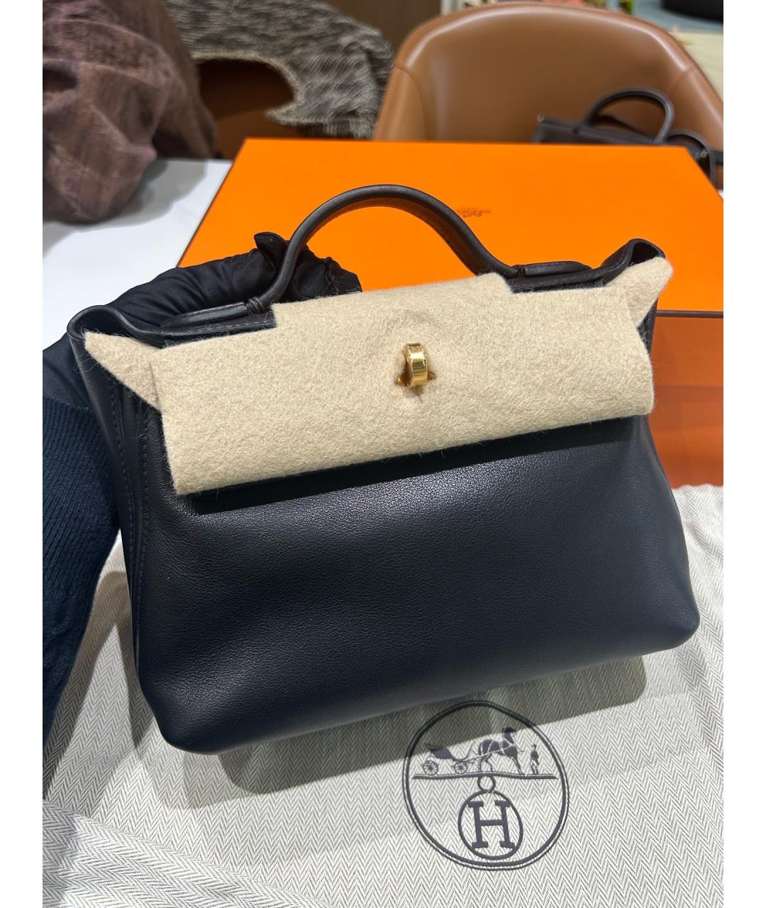 HERMES Черная кожаная сумка тоут, фото 2