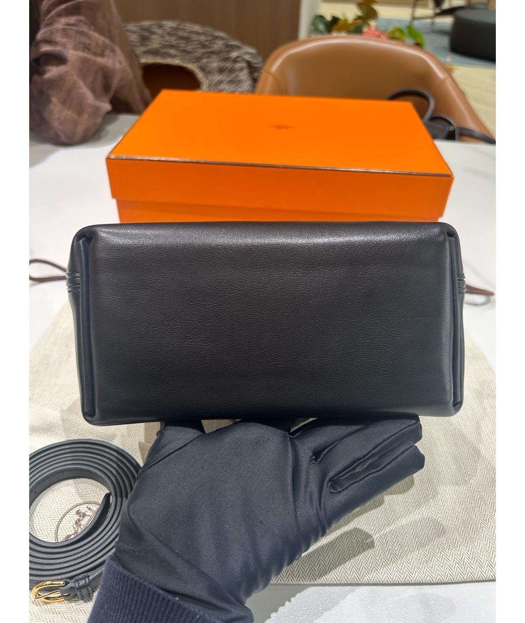 HERMES Черная кожаная сумка тоут, фото 7