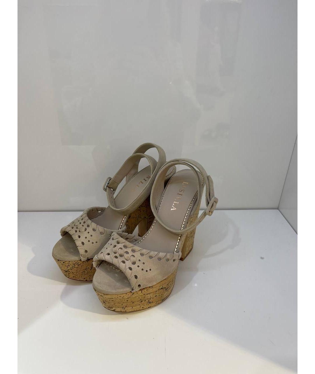 LE SILLA Бежевые кожаные босоножки, фото 3