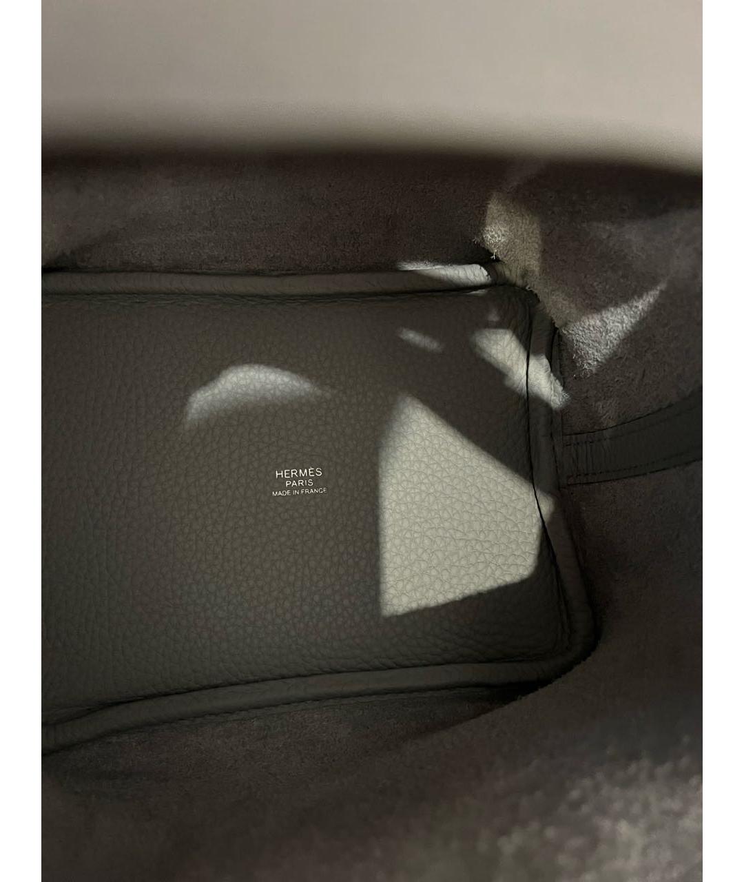 HERMES Серая кожаная сумка с короткими ручками, фото 4