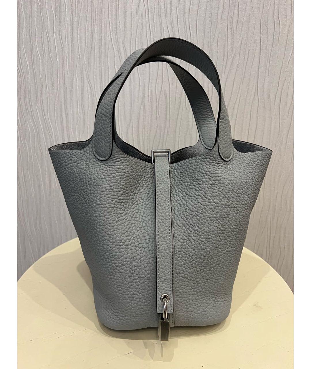HERMES Серая кожаная сумка с короткими ручками, фото 7