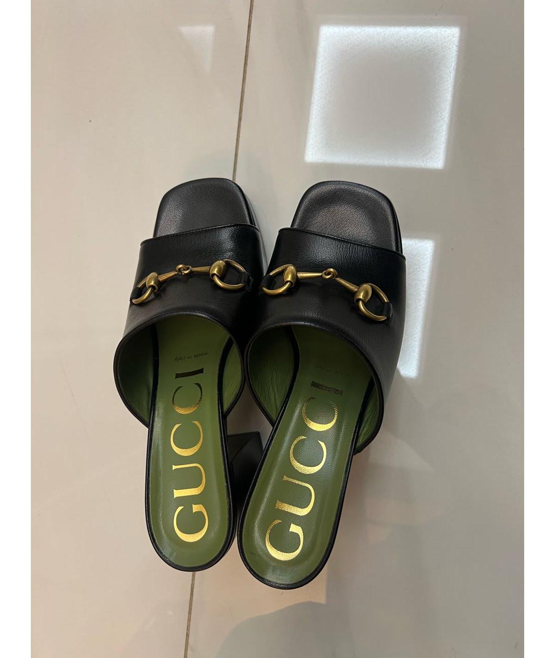 GUCCI Черные кожаные мюли, фото 2