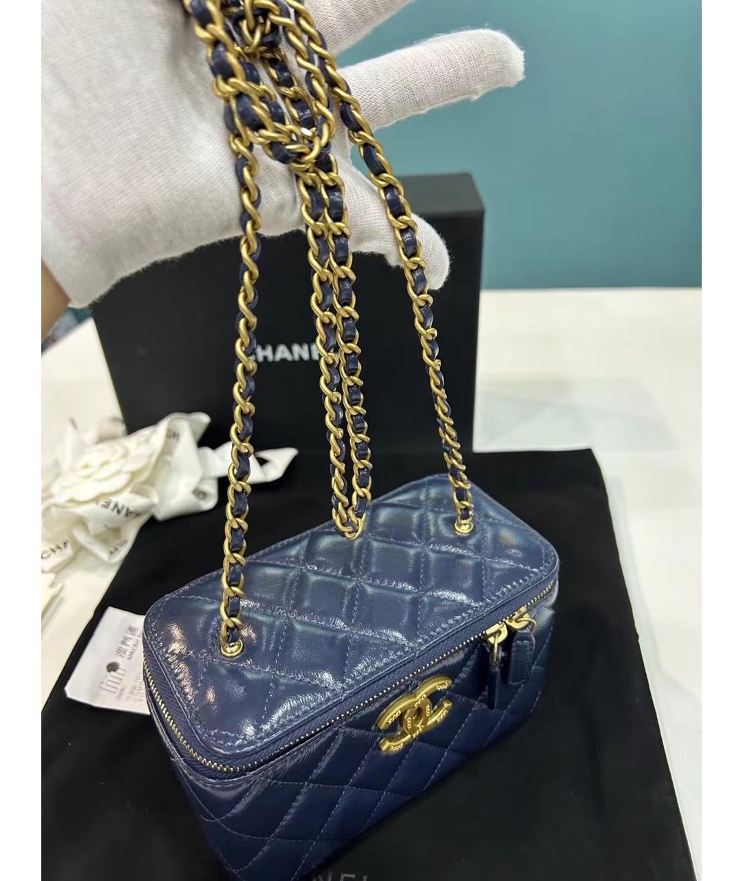 CHANEL Темно-синяя кожаная сумка через плечо, фото 7