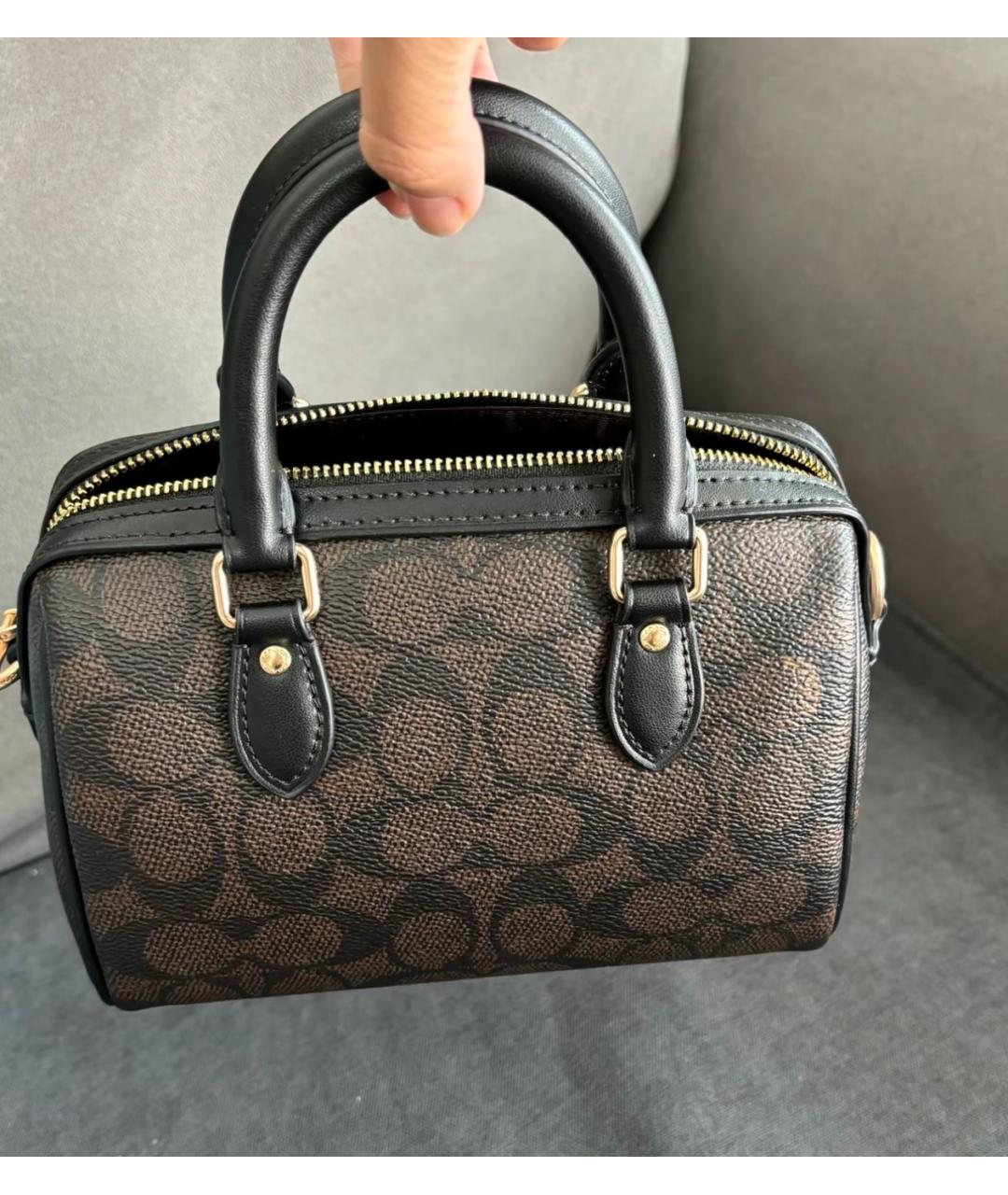 COACH Коричневая кожаная сумка с короткими ручками, фото 5