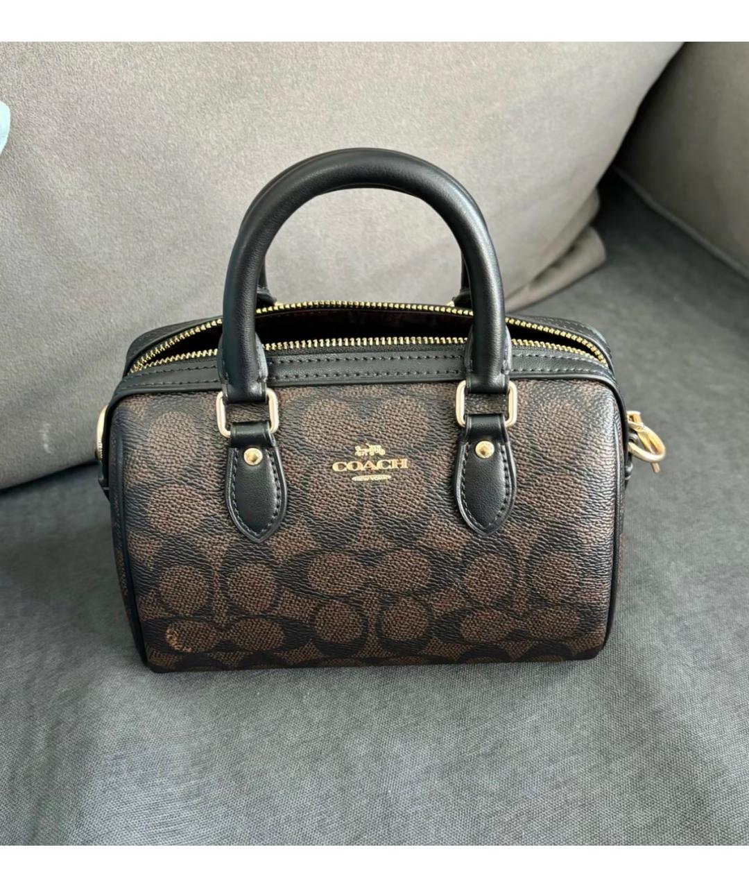 COACH Коричневая кожаная сумка с короткими ручками, фото 4