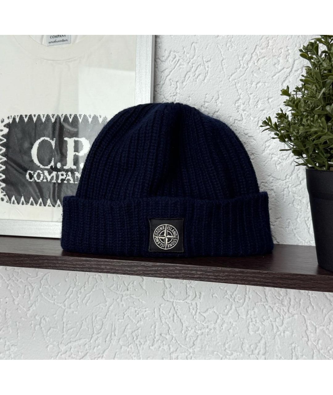 STONE ISLAND Темно-синяя шерстяная шапка, фото 6