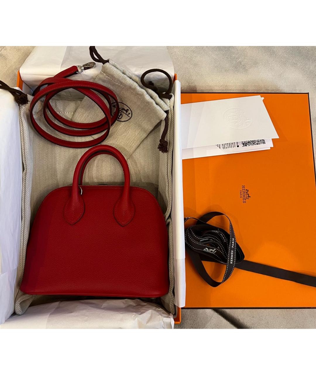 HERMES Красная кожаная сумка с короткими ручками, фото 6