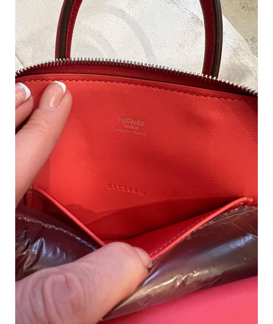 HERMES Красная кожаная сумка с короткими ручками, фото 7