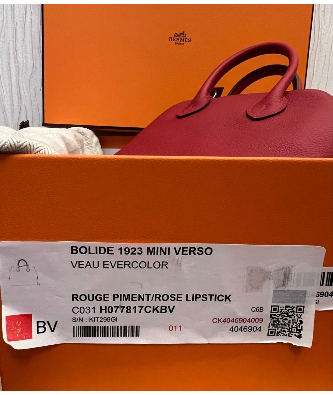 HERMES Красная кожаная сумка с короткими ручками, фото 4