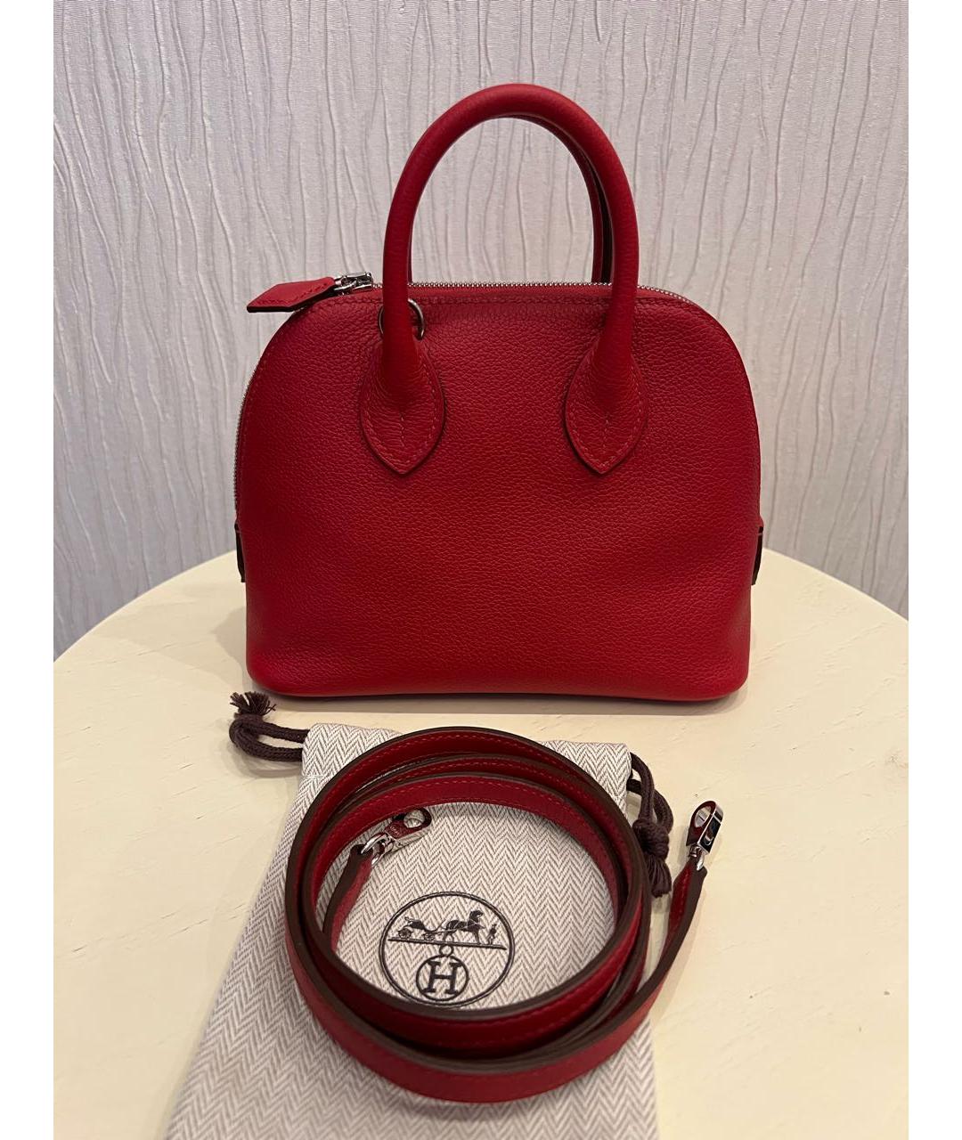 HERMES Красная кожаная сумка с короткими ручками, фото 9